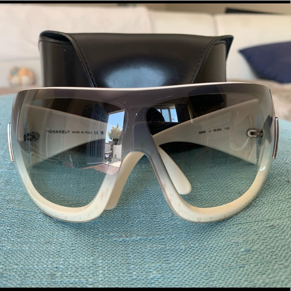 Authentic Chanel sunglasses black gradient lens white frames
